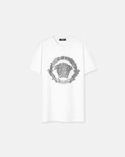 T-Shirts Et Polos | Versace T-Shirt Avec Cristaux Medusa Cartouche