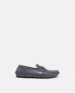 Chaussures Drivers | Versace Mocassins Medusa En Cuir Effet Croco