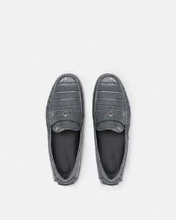 Chaussures Drivers | Versace Mocassins Medusa En Cuir Effet Croco