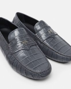 Chaussures Drivers | Versace Mocassins Medusa En Cuir Effet Croco