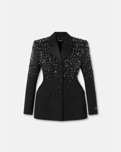 Vestes Et Blazers | Versace Blazer En Jacquard Crocodile Avec Cristaux