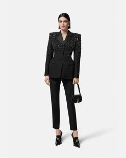 Vestes Et Blazers | Versace Blazer En Jacquard Crocodile Avec Cristaux