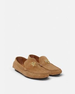 Chaussures Drivers | Versace Mocassins Driver En Daim La Medusa