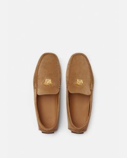 Chaussures Drivers | Versace Mocassins Driver En Daim La Medusa