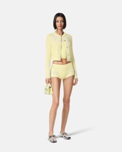 Pantalons Et Shorts | Versace Short Brode En Maille De Cachemire