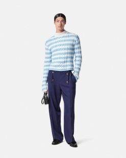 Maille | Versace Pull En Maille Torsadee Nautical Stripe