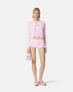 Pantalons Et Shorts | Versace Short Brode En Maille De Cachemire