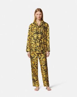 Loungewear Et Pyjamas | Versace Bas De Pyjama En Soie A Imprime Barocco