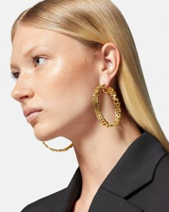 Boucles D'Oreilles | Versace Creoles Avec Logo