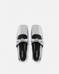 Gianni Ribbon | Versace Ballerines Ouvertes Metallisees Gianni Ribbon