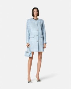 Vetements D'Exterieur Et Manteaux | Versace Manteau A Col Rond En Tweed Contrasto