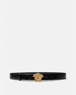 Ceintures | Versace Ceinture En Cuir Effet Croco La Medusa