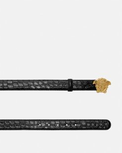 Ceintures | Versace Ceinture En Cuir Effet Croco La Medusa