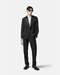 Blazers Et Costumes | Versace Blazer A Boutonnage Droit Avec Cristaux