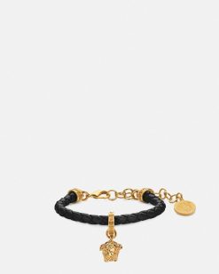 Bracelets | Versace Bracelet En Cuir Tresse Medusa