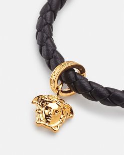 Bracelets | Versace Bracelet En Cuir Tresse Medusa