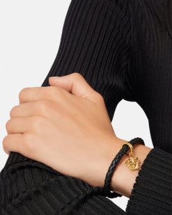 Bracelets | Versace Bracelet En Cuir Tresse Medusa