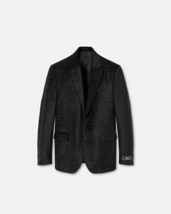 Blazers Et Costumes | Versace Blazer A Boutonnage Droit En Velours Devore