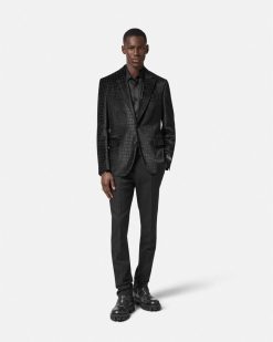 Blazers Et Costumes | Versace Blazer A Boutonnage Droit En Velours Devore