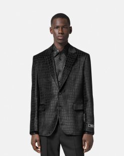 Blazers Et Costumes | Versace Blazer A Boutonnage Droit En Velours Devore