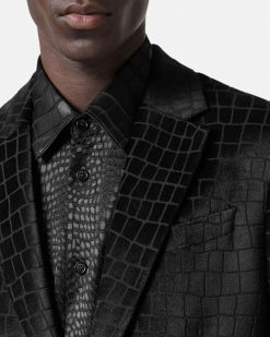 Blazers Et Costumes | Versace Blazer A Boutonnage Droit En Velours Devore