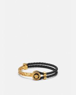 Bracelets | Versace Bracelet En Cuir Tresse Greca