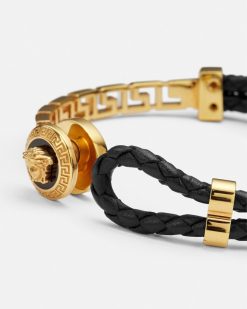 Bracelets | Versace Bracelet En Cuir Tresse Greca