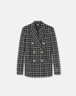 Vestes Et Blazers | Versace Blazer Ajuste Coupe Masculine En Tweed