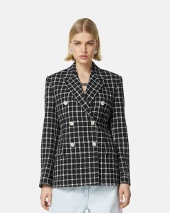 Vestes Et Blazers | Versace Blazer Ajuste Coupe Masculine En Tweed