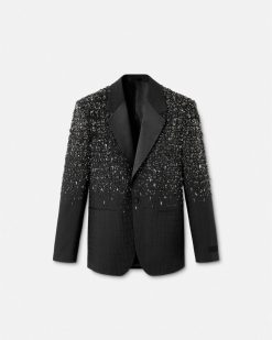 Blazers Et Costumes | Versace Blazer En Jacquard Effet Croco Avec Cristaux