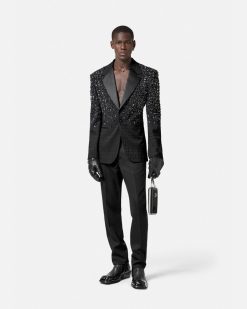 Blazers Et Costumes | Versace Blazer En Jacquard Effet Croco Avec Cristaux