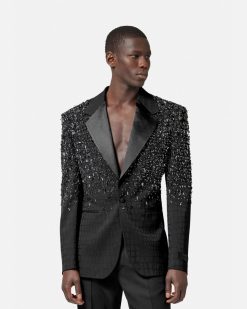 Blazers Et Costumes | Versace Blazer En Jacquard Effet Croco Avec Cristaux