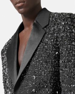 Blazers Et Costumes | Versace Blazer En Jacquard Effet Croco Avec Cristaux