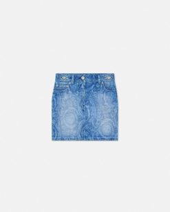 Denim | Versace Mini Jupe En Jean Barocco