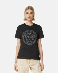 T-Shirts Et Pulls | Versace T-Shirt Avec Cristaux Medusa