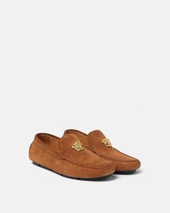 Chaussures Drivers | Versace Mocassins Driver En Daim La Medusa