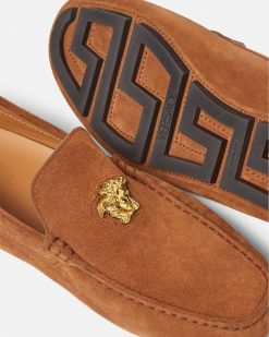 Chaussures Drivers | Versace Mocassins Driver En Daim La Medusa