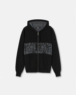 Maille | Versace Hoodie Zippe En Maille Jacquard Barocco