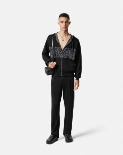 Maille | Versace Hoodie Zippe En Maille Jacquard Barocco