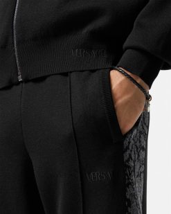 Maille | Versace Hoodie Zippe En Maille Jacquard Barocco