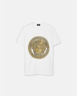 T-Shirts Et Pulls | Versace T-Shirt La Medusa Avec Cristaux