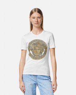 T-Shirts Et Pulls | Versace T-Shirt La Medusa Avec Cristaux