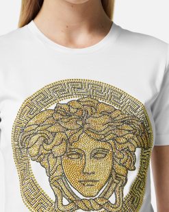 T-Shirts Et Pulls | Versace T-Shirt La Medusa Avec Cristaux