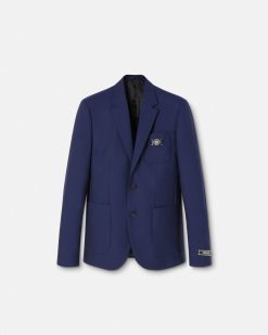 Blazers Et Costumes | Versace Blazer A Boutonnage Droit En Toile De Laine