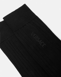 Chaussettes | Versace Chaussettes Cotelees A Logo