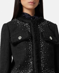 Tailleur | Versace Veste Cardigan En Tweed Decore