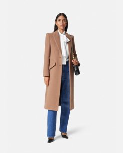 Vetements D'Exterieur Et Manteaux | Versace Manteau Long Droit En Laine De Chameau