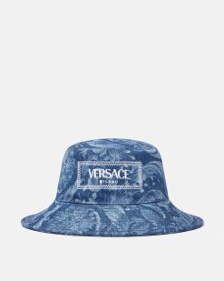 Chapeaux Et Casquettes | Versace Bob A Logo Barocco En Denim