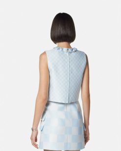 Chemises Et Tops | Versace Haut Court En Soie Duchesse Contrasto