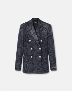 Denim | Versace Blazer Slim Masculin En Denim Barocco